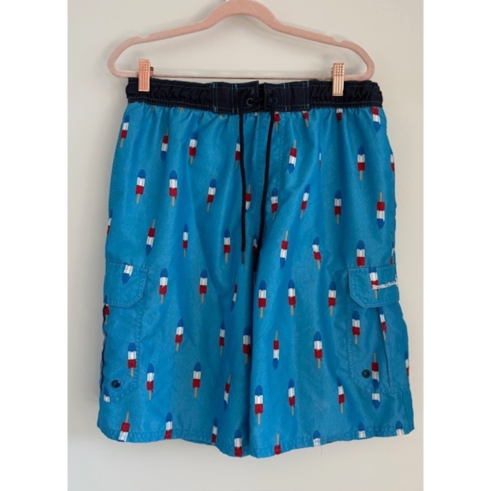 Beverly Hills Polo Club Mens Blue Popsicle Print Cargo‎ Swim Trunks Medium
